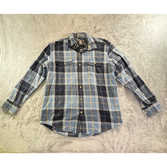 Timberland Shirt Men's Medium Blue Plaid Long Sleeve Button-Down Shirt - Picture 6 of 8